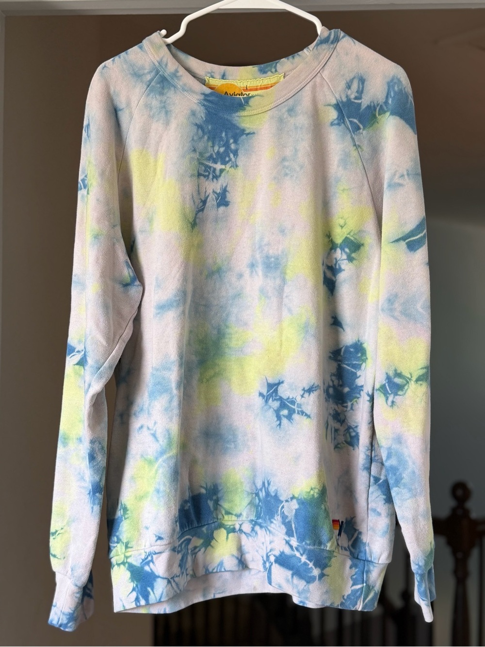 Aviator Nation Tie Dye Crewneck Sweatshirt Blue Neon L.